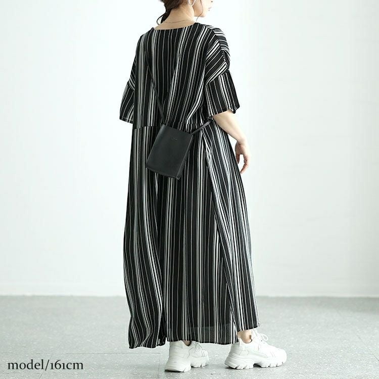 大きいサイズ レディース ストライプタックワンピース　nw-24018