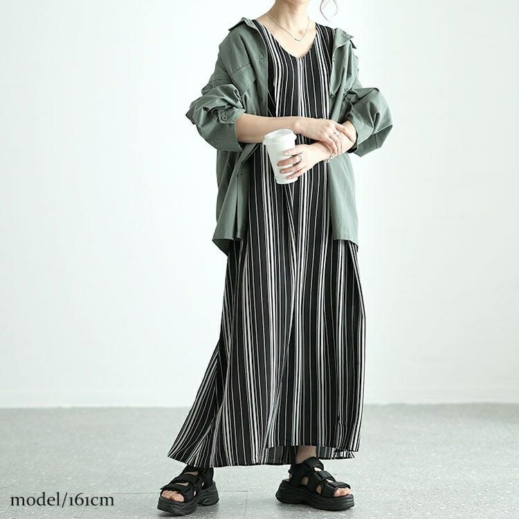 大きいサイズ レディース ストライプタックワンピース　nw-24018