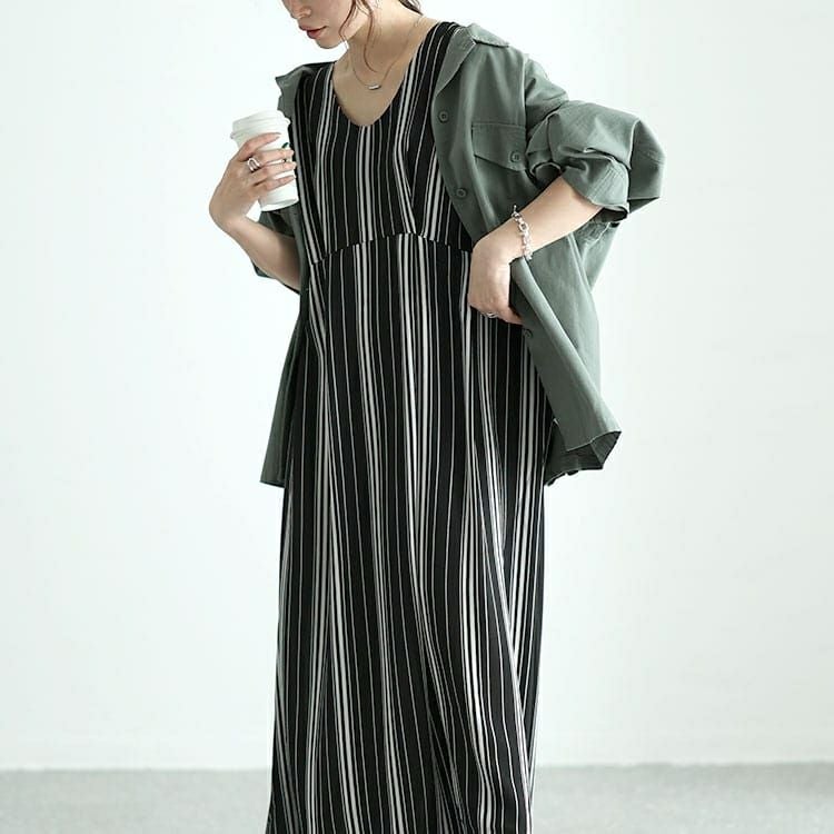 大きいサイズ レディース ストライプタックワンピース　nw-24018