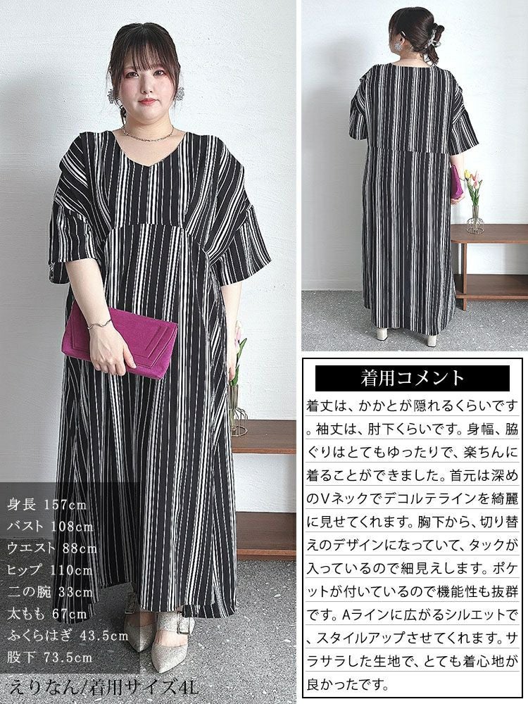 大きいサイズ レディース ストライプタックワンピース　nw-24018