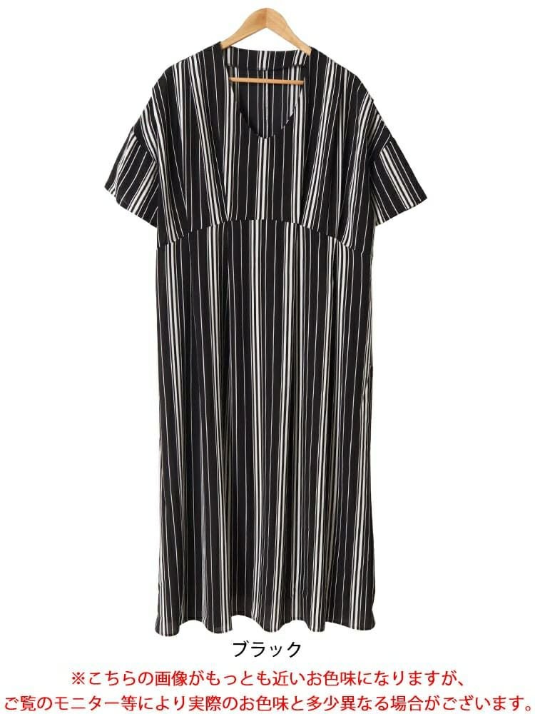 大きいサイズ レディース ストライプタックワンピース　nw-24018