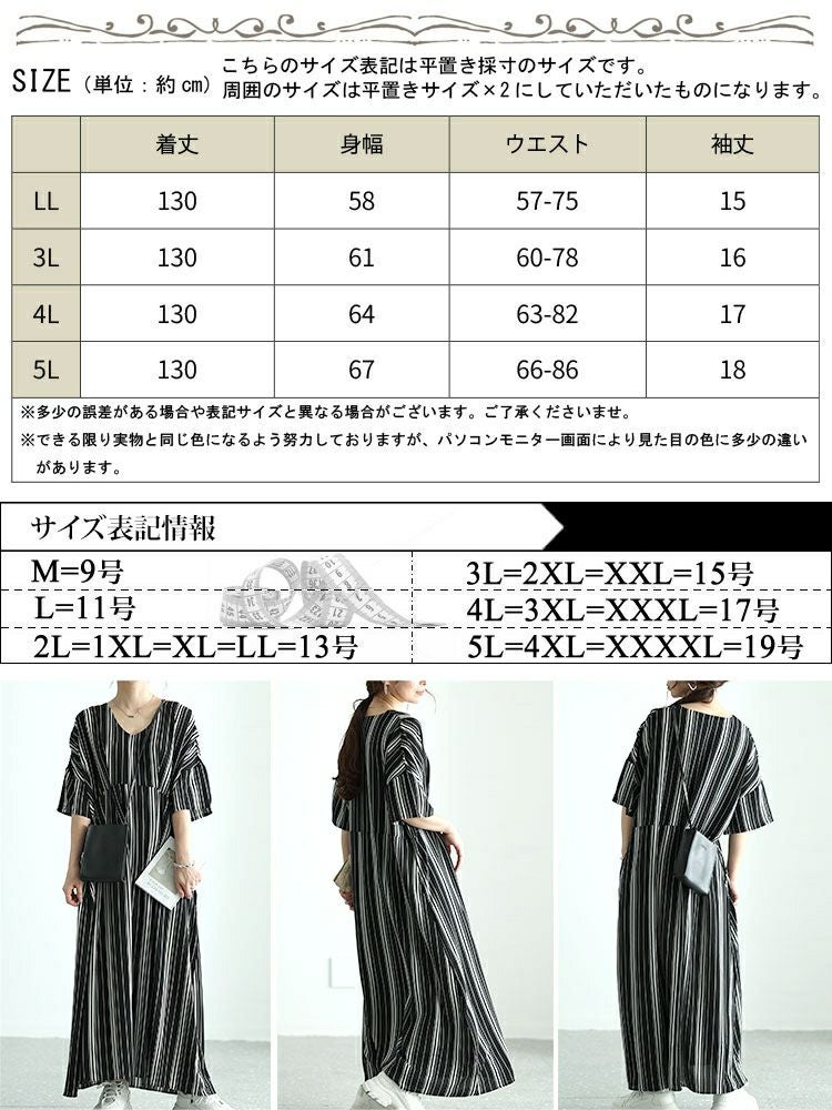大きいサイズ レディース ストライプタックワンピース　nw-24018