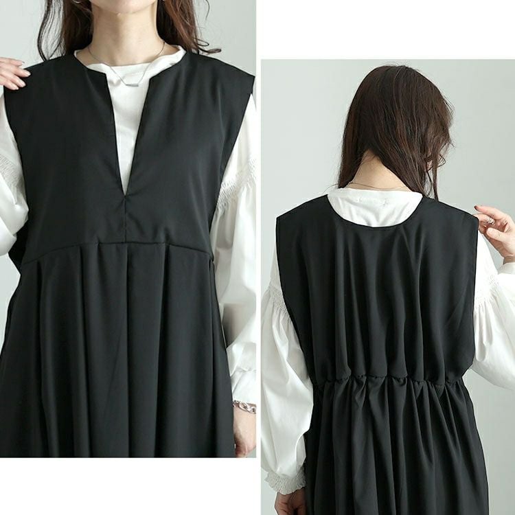 大きいサイズ レディース キーネックタックジャンパースカート　nw-24015