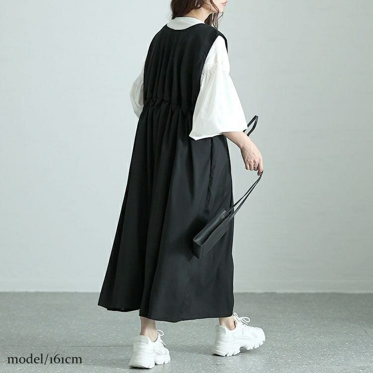 大きいサイズ レディース キーネックタックジャンパースカート　nw-24015