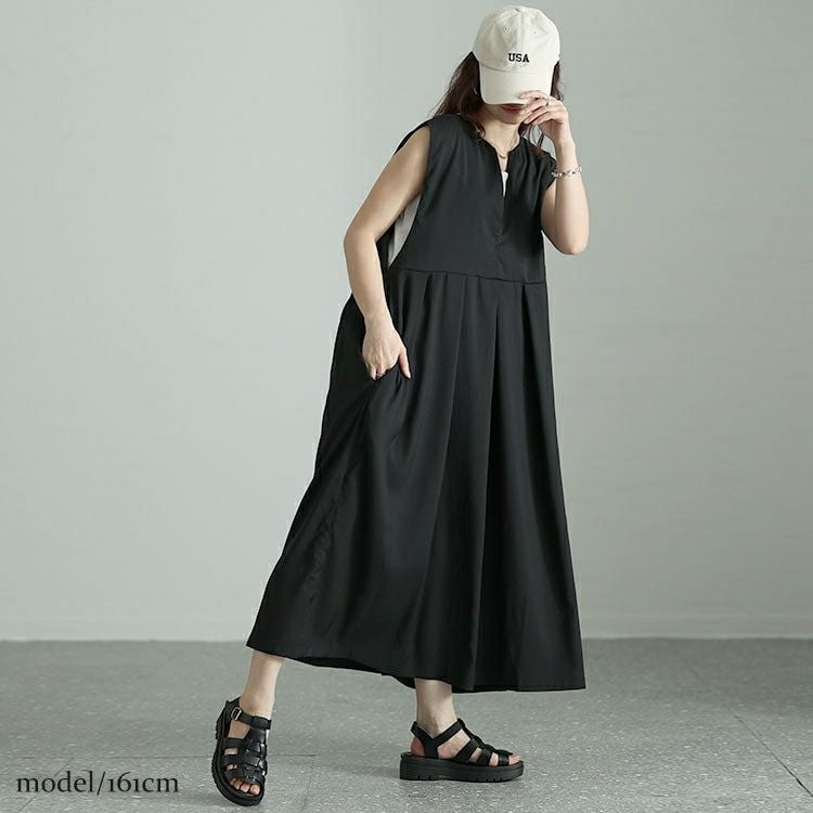 大きいサイズ レディース キーネックタックジャンパースカート　nw-24015