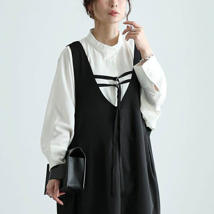 大きいサイズ レディース バックベルト2wayアシメジャンパースカート　nw-24014