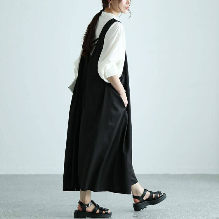 大きいサイズ レディース バックベルト2wayアシメジャンパースカート　nw-24014