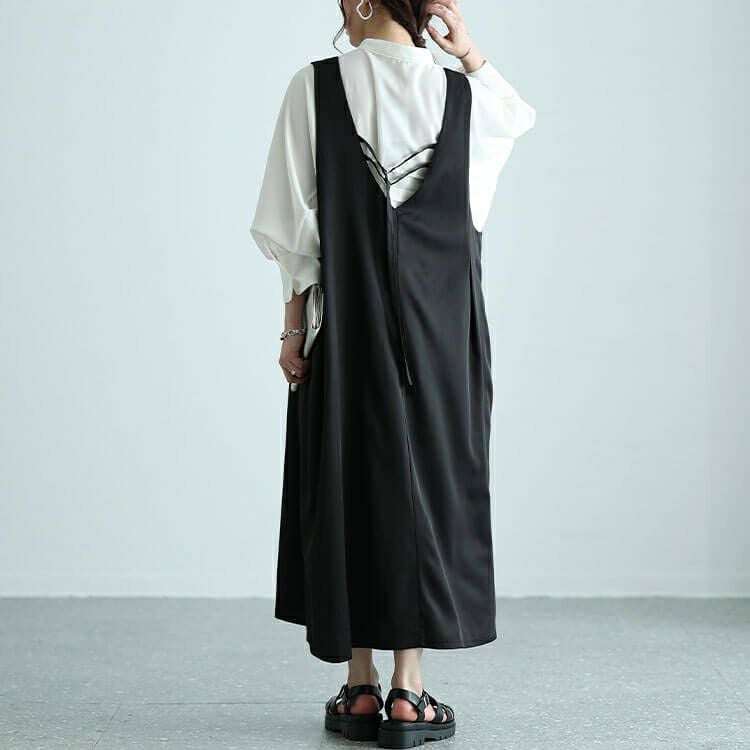 大きいサイズ レディース バックベルト2wayアシメジャンパースカート　nw-24014