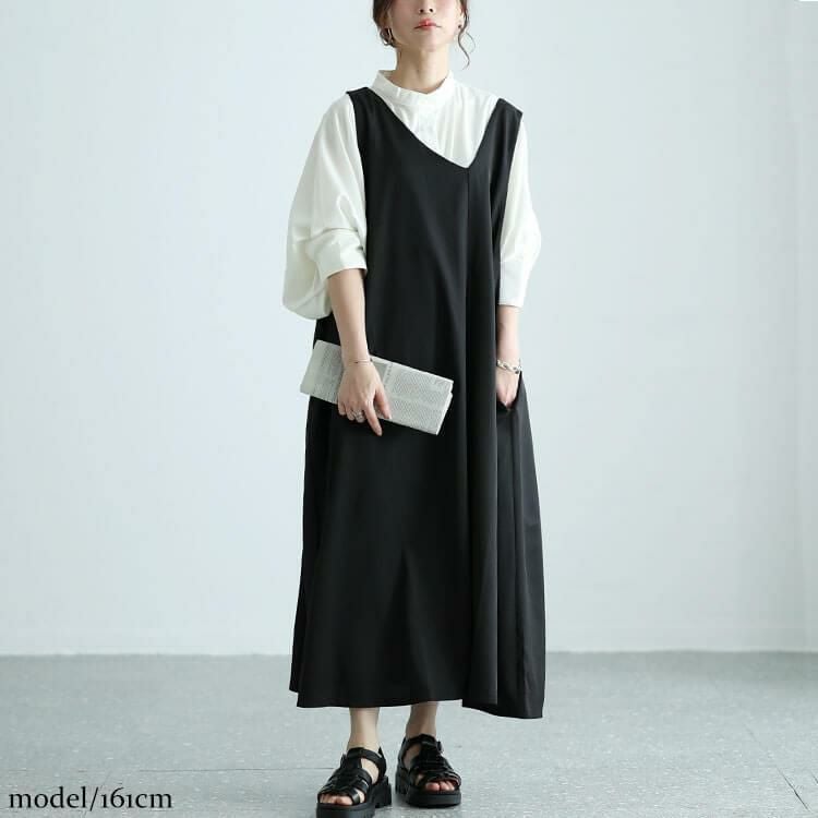 大きいサイズ レディース バックベルト2wayアシメジャンパースカート　nw-24014 ブラック