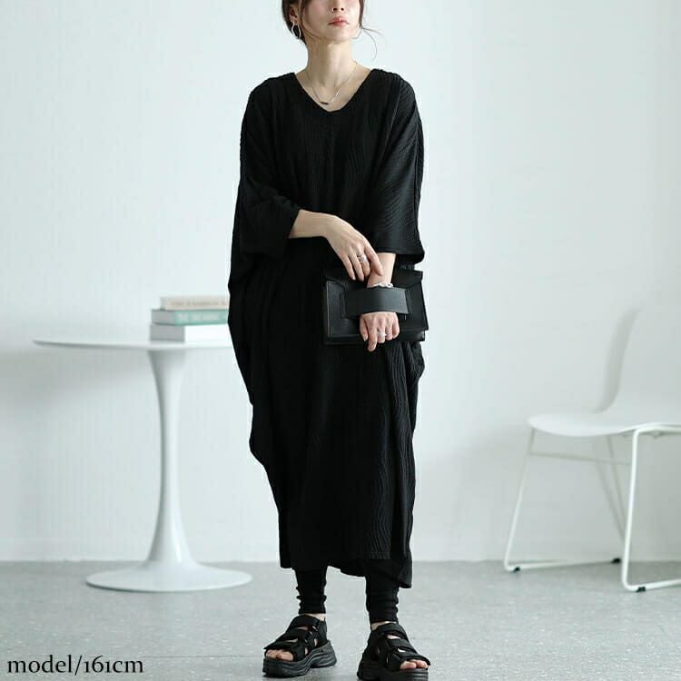 大きいサイズ レディース ドレープドルマンコクーンワンピース　nw-24013