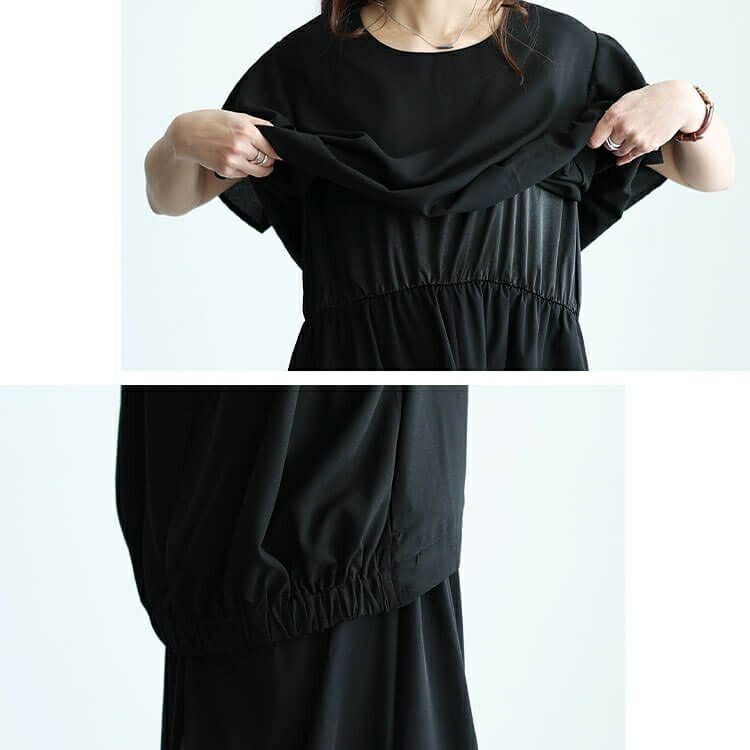 大きいサイズ レディース レイヤード風ブラウジンングワンピース　nw-24010