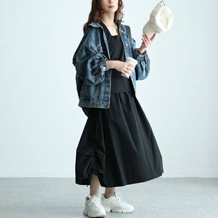 大きいサイズ レディース レイヤード風ブラウジンングワンピース　nw-24010