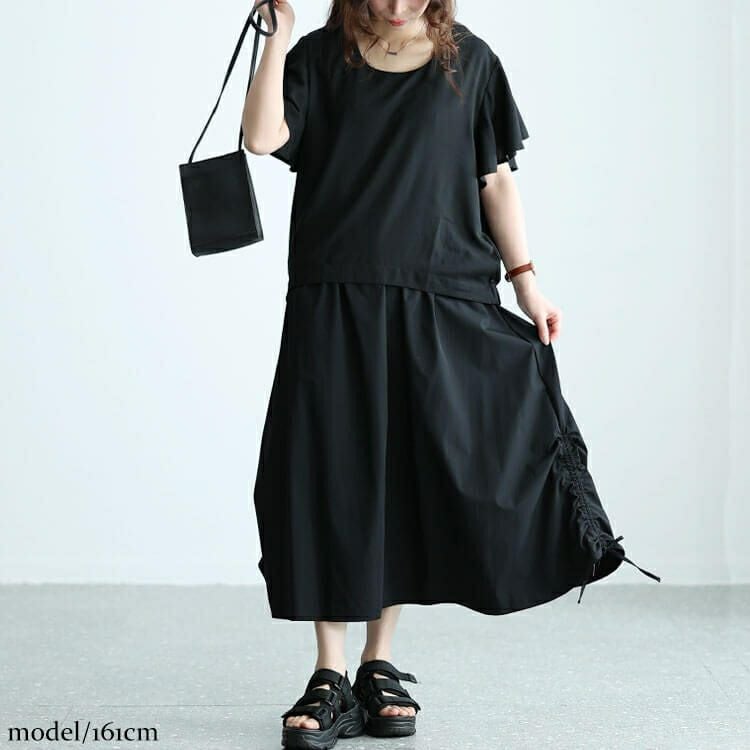 大きいサイズ レディース レイヤード風ブラウジンングワンピース　nw-24010