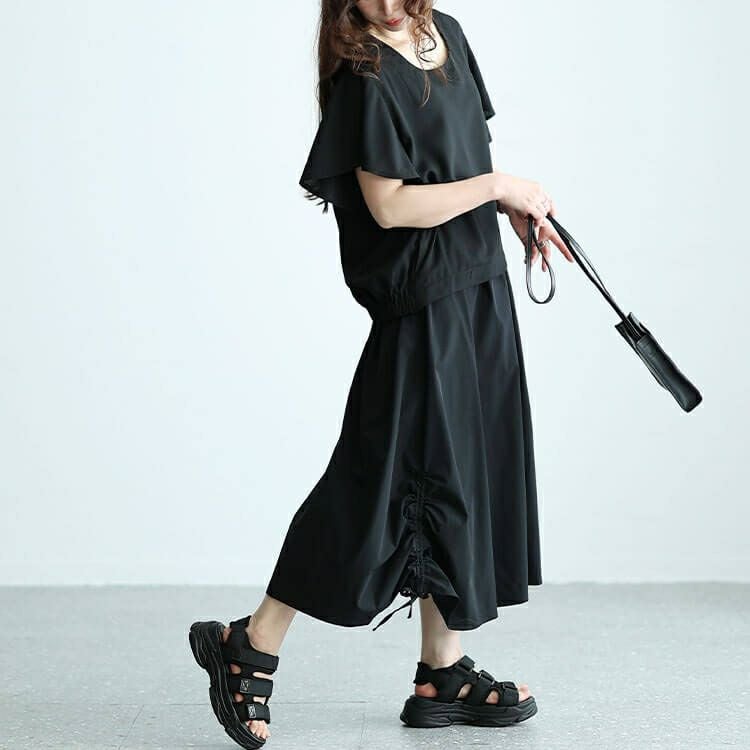 大きいサイズ レディース レイヤード風ブラウジンングワンピース　nw-24010