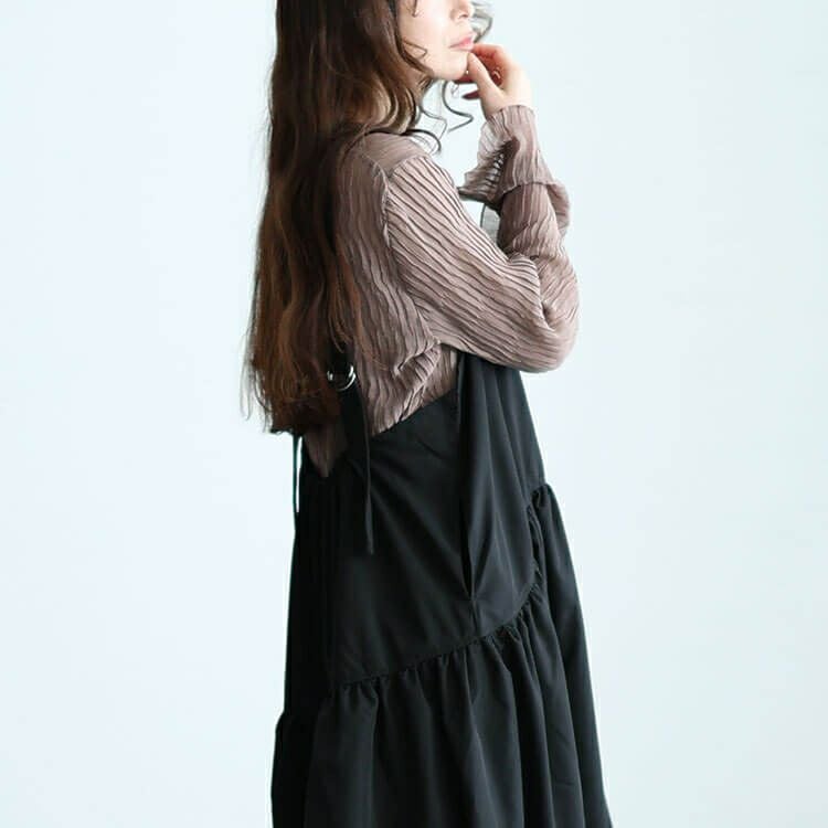 大きいサイズ レディース ギャザーバルーンキャミワンピース　nw-24009