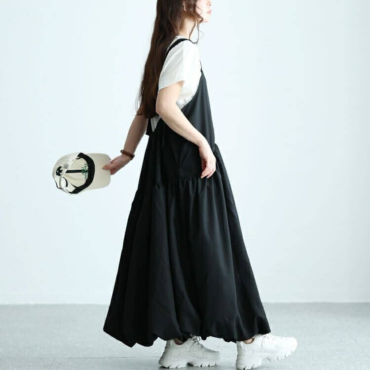 大きいサイズ レディース ギャザーバルーンキャミワンピース　nw-24009