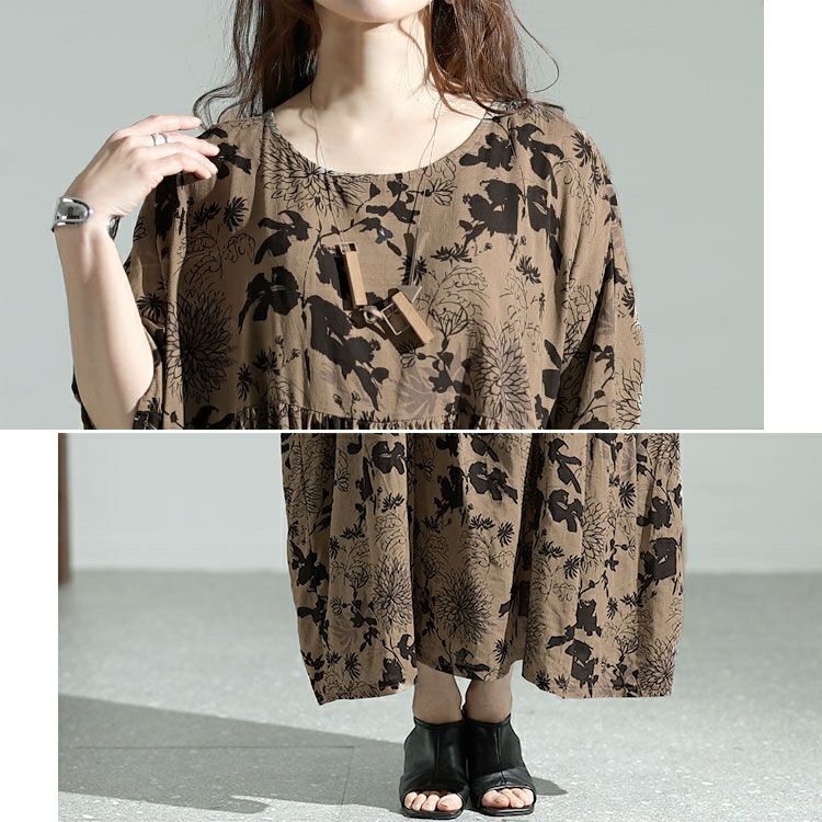 大きいサイズ レディース フラワープリントギャザーワンピース　goldy-1475 【メール便可】