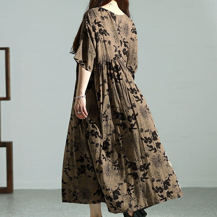 大きいサイズ レディース フラワープリントギャザーワンピース　goldy-1475 【メール便可】