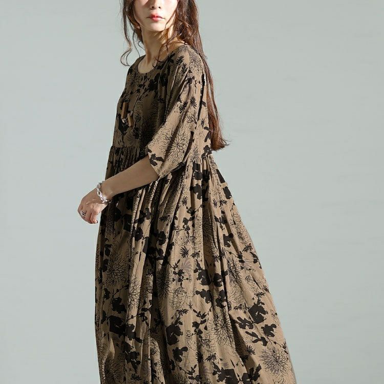 大きいサイズ レディース フラワープリントギャザーワンピース　goldy-1475 【メール便可】