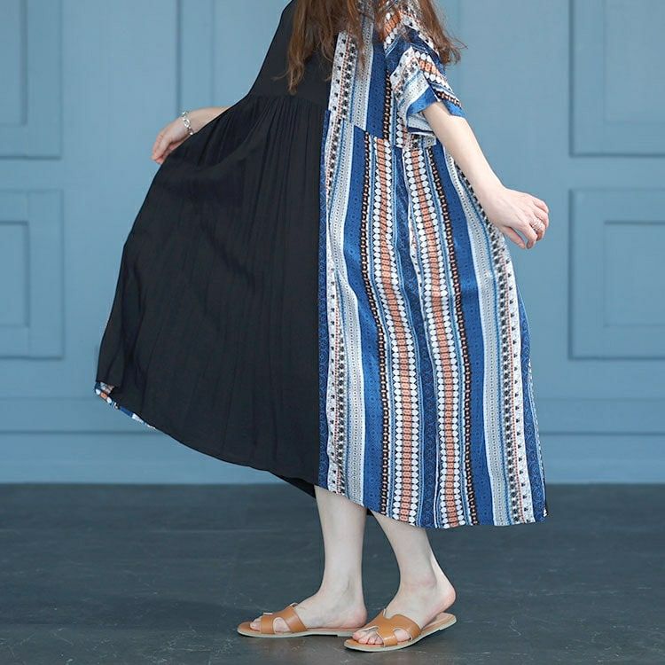 大きいサイズ レディース エスニック柄切替えギャザーワンピース　goldy-1483 【メール便可】