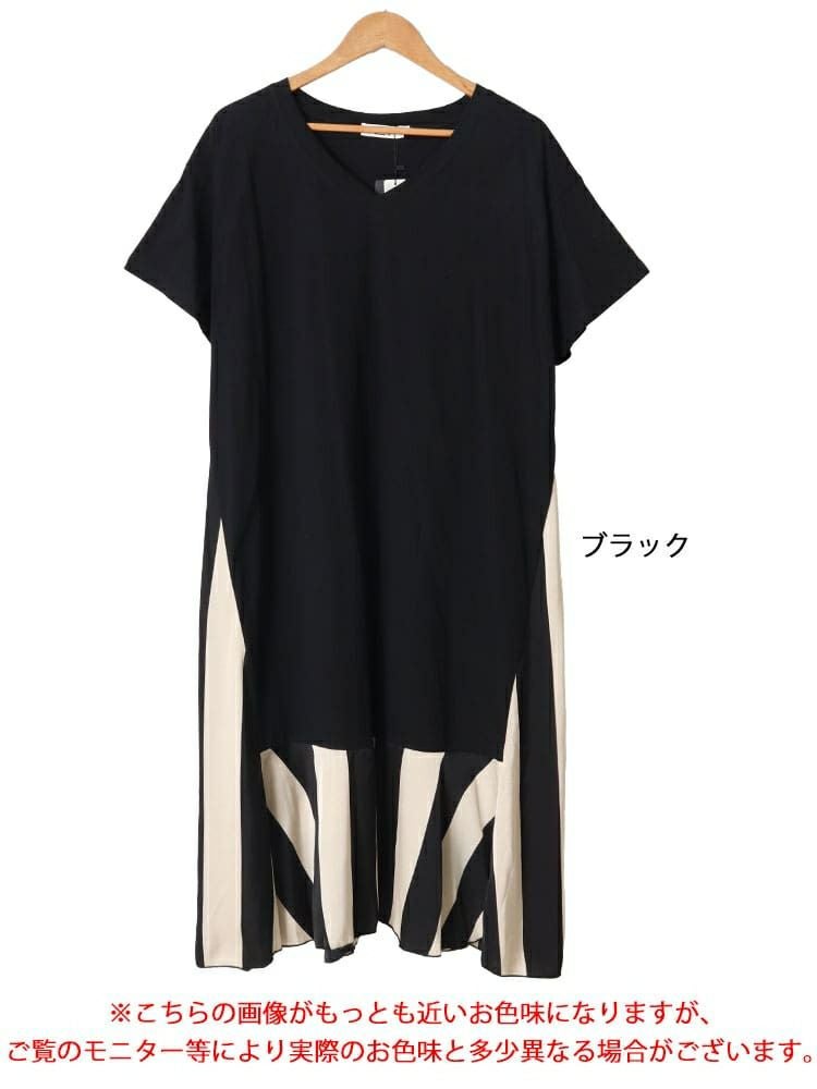 大きいサイズ レディース ストライプ切替えロングワンピース　goldy-1458【メール便可】