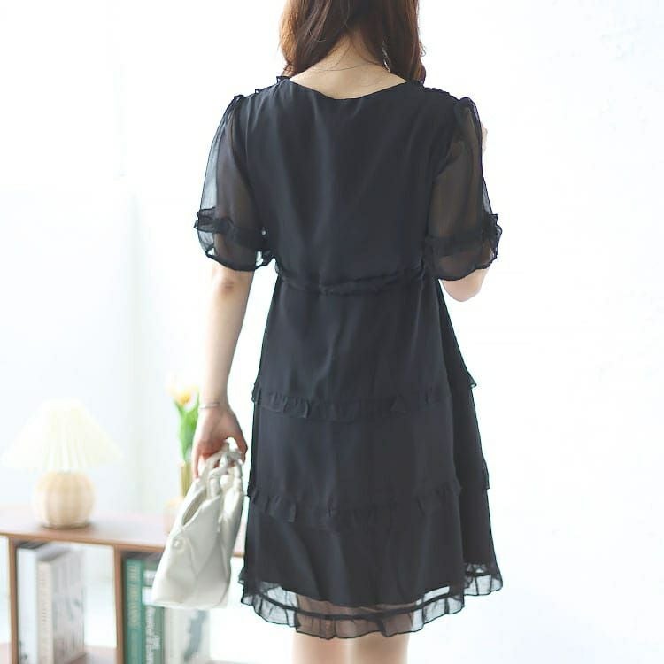 大きいサイズ レディース Vネックティアードフリルワンピース　goldy-1462