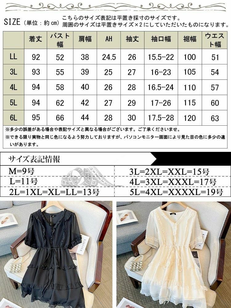 大きいサイズ レディース Vネックティアードフリルワンピース　goldy-1462