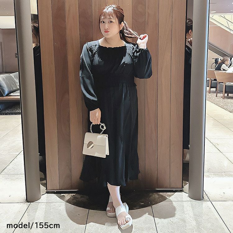 大きいサイズ レディース バックリボンエスカルゴワンピース　fem-412