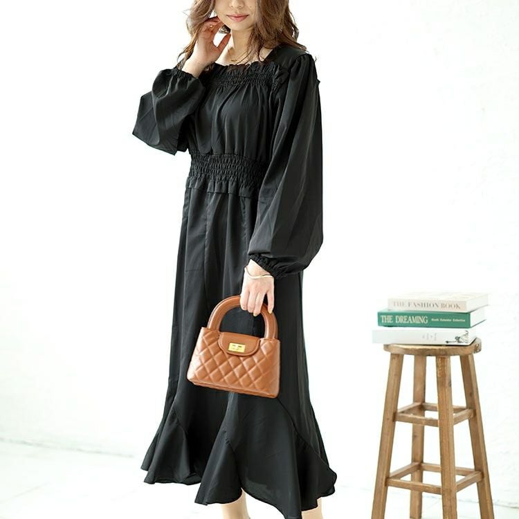 大きいサイズ レディース バックリボンエスカルゴワンピース　fem-412