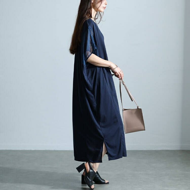 大きいサイズ レディース ドットドビー切替えドルマンワンピース　fem-465