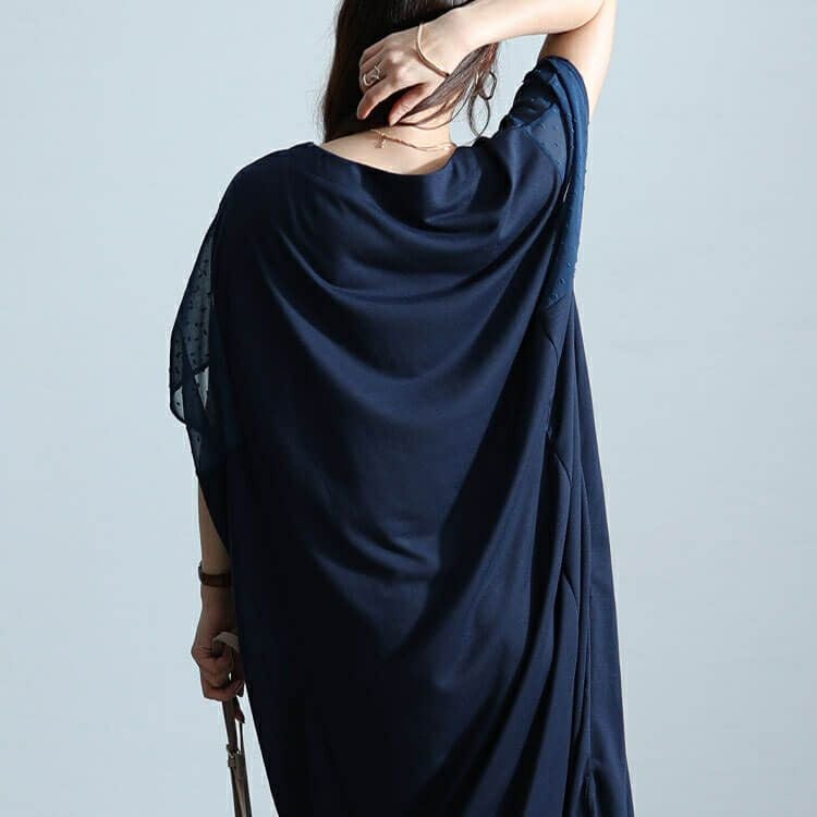 大きいサイズ レディース ドットドビー切替えドルマンワンピース　fem-465