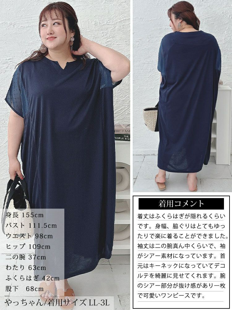 大きいサイズ レディース ドットドビー切替えドルマンワンピース　fem-465