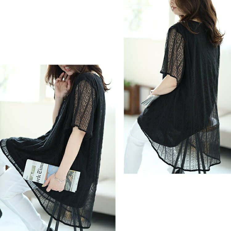 大きいサイズ レディース フラワーストライプレースフェイクレイヤードチュニック　cast-5544011 【メール便可】