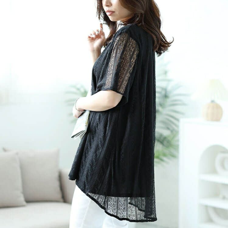 大きいサイズ レディース フラワーストライプレースフェイクレイヤードチュニック　cast-5544011 【メール便可】