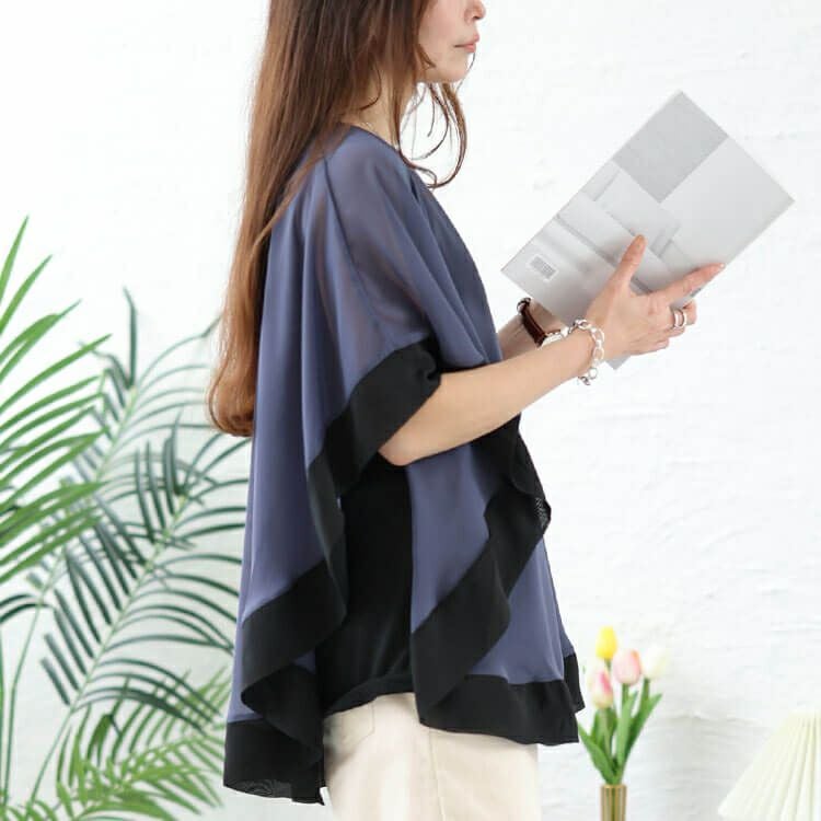 大きいサイズ レディース シフォンポンチョ風チュニック　cast-5544020 【メール便可】