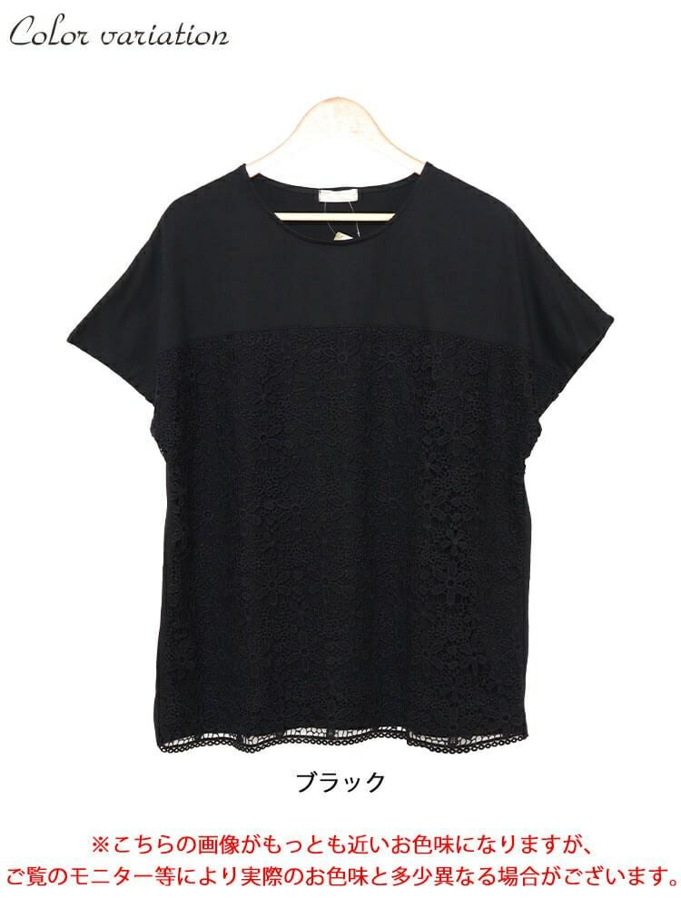 大きいサイズ レディース フラワーレース切替えドルマンプルオーバー　cast-5544024 【メール便可】