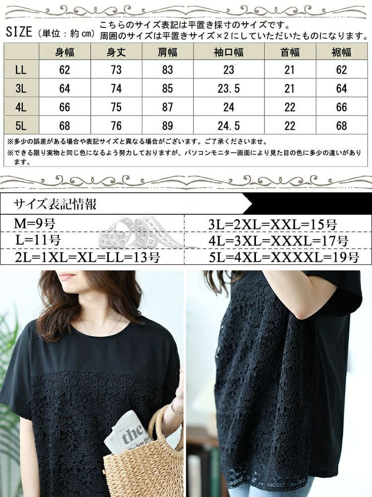 大きいサイズ レディース フラワーレース切替えドルマンプルオーバー　cast-5544024 【メール便可】