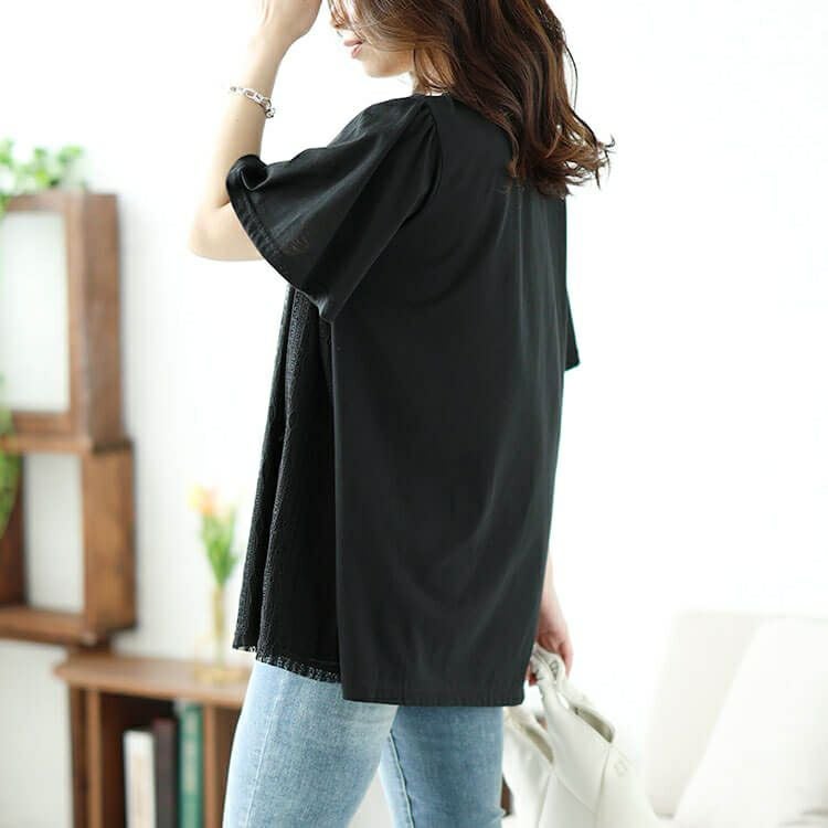 大きいサイズ レディース フロントストライプレースチュニック　cast-5544012 【メール便可】