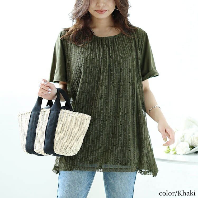 大きいサイズ レディース フロントストライプレースチュニック　cast-5544012 【メール便可】