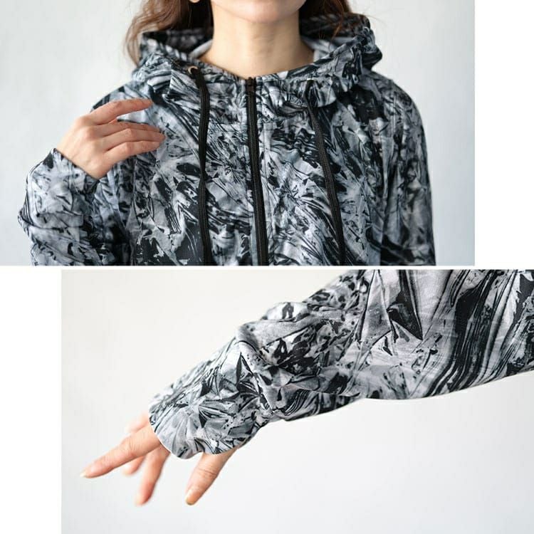 大きいサイズ レディース スモーク柄吸汗速乾ドライ指穴ジップパーカー＆テーパードパンツ2点セット　big-0002