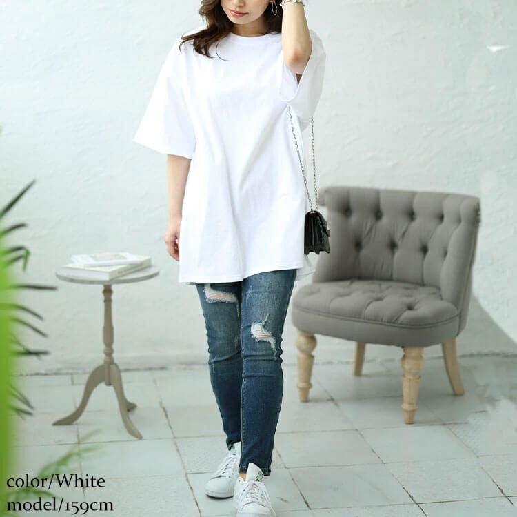 大きいサイズ レディース サイドスリットビッグTシャツ　map-27