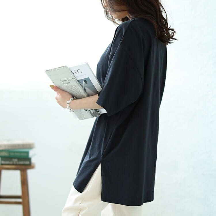大きいサイズ レディース サイドスリットビッグTシャツ　map-27
