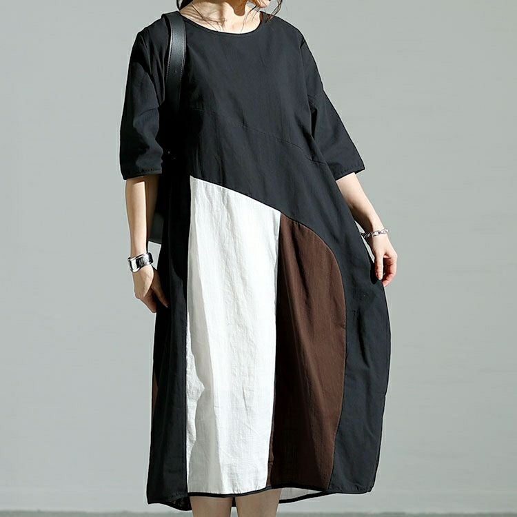 大きいサイズ レディース 配色切替えバルーンワンピース　goldy-1474 【メール便可】