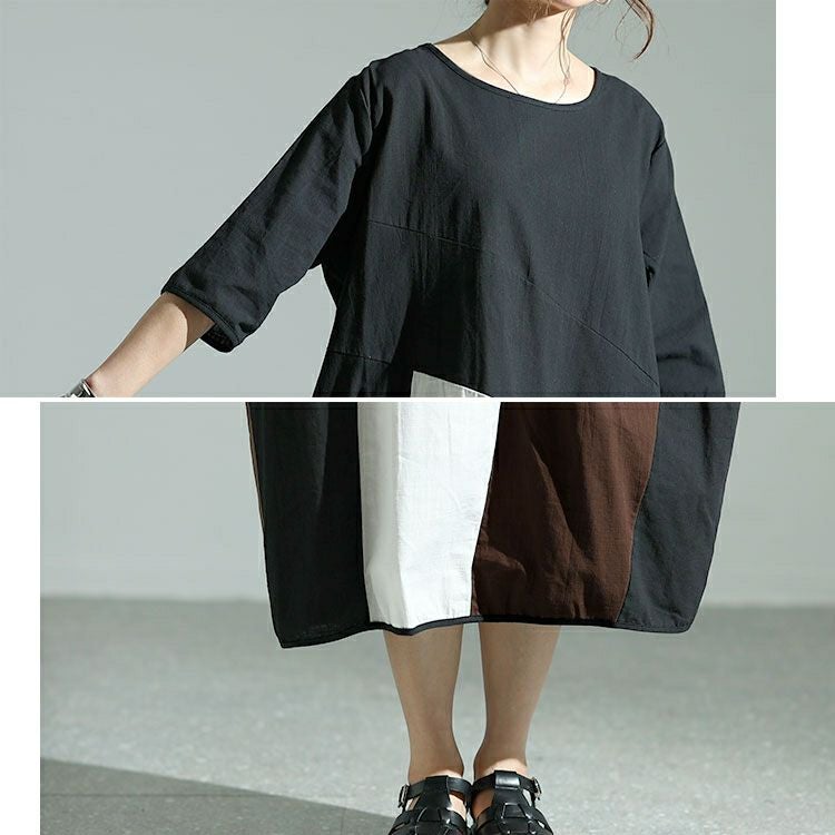 大きいサイズ レディース 配色切替えバルーンワンピース　goldy-1474 【メール便可】