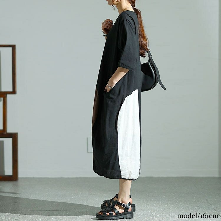 大きいサイズ レディース 配色切替えバルーンワンピース　goldy-1474 【メール便可】