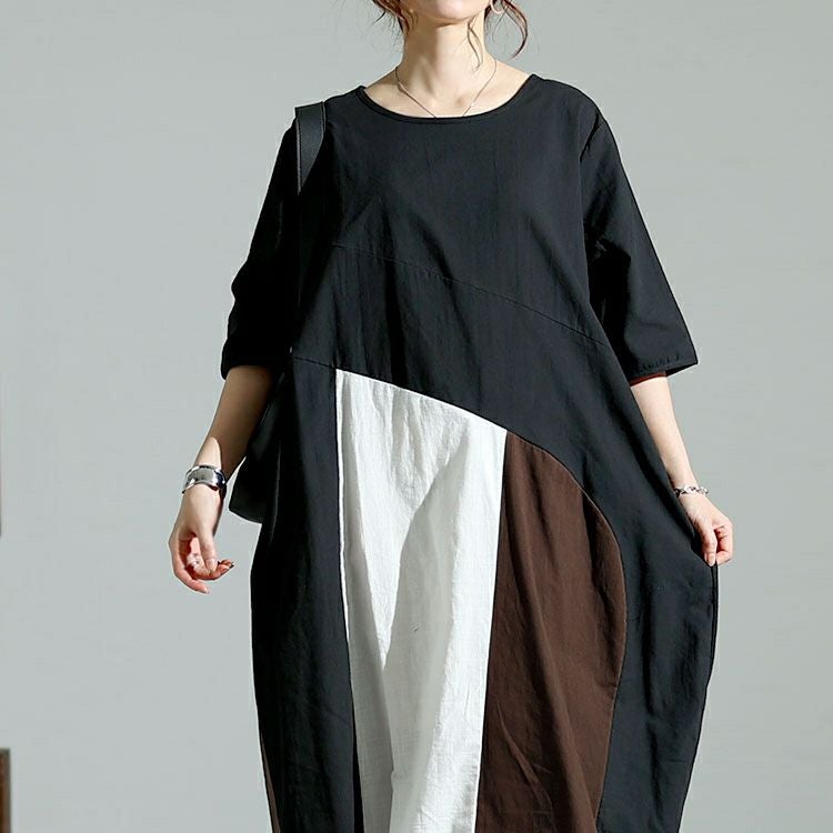 大きいサイズ レディース 配色切替えバルーンワンピース　goldy-1474 【メール便可】