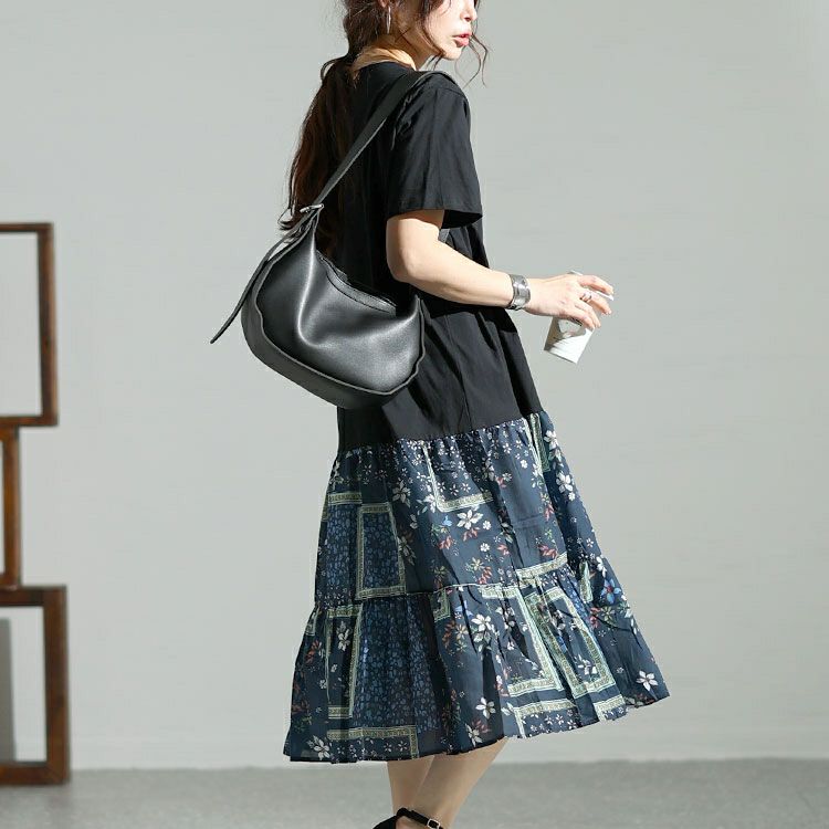 大きいサイズ レディース 花柄切替えティアードワンピース　goldy-1472