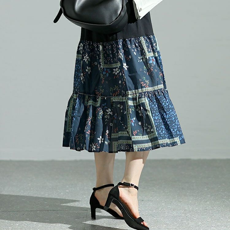 大きいサイズ レディース 花柄切替えティアードワンピース　goldy-1472