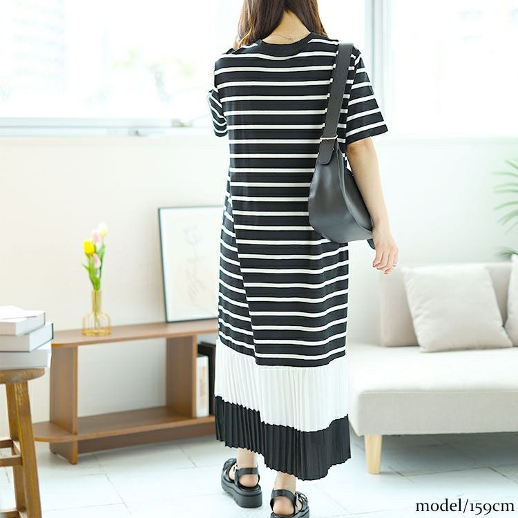 大きいサイズ レディース 裾プリーツ切替えワンピース　goldy-1466 【メール便可】
