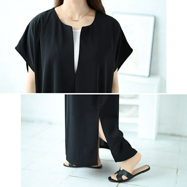 大きいサイズ レディース キーネックフレンチスリーブワンピース　mncut-142037